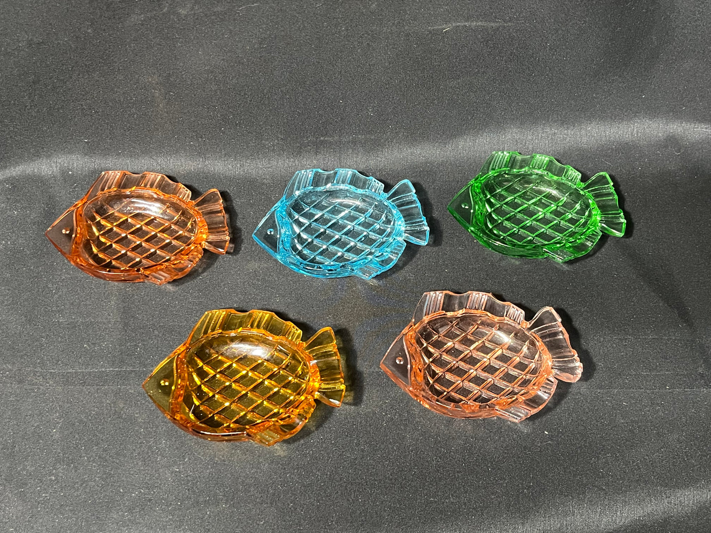Coloured Glass Ash Tray Fish Shaped - Green, Blue, Orange, Pink