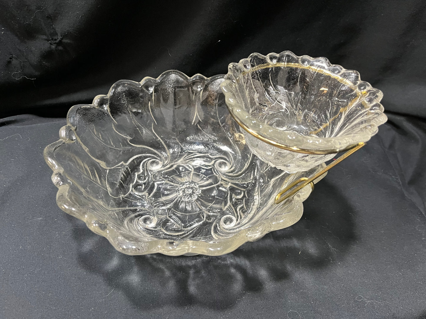 Chips and Dip Bowl with Gold Dip Stand - Glass