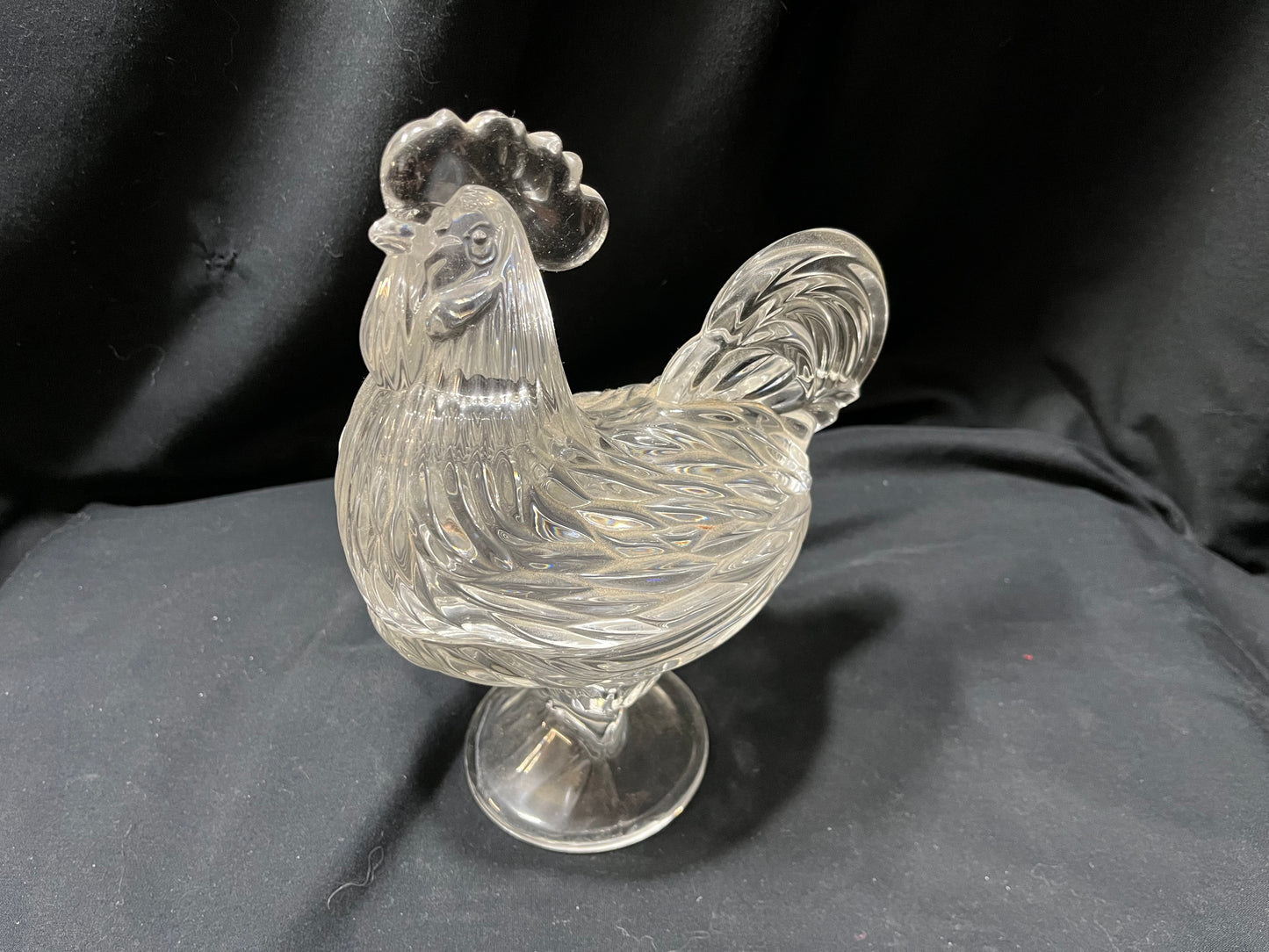 Clear Glass Rooster Candy Dish with Lid / Two Piece
