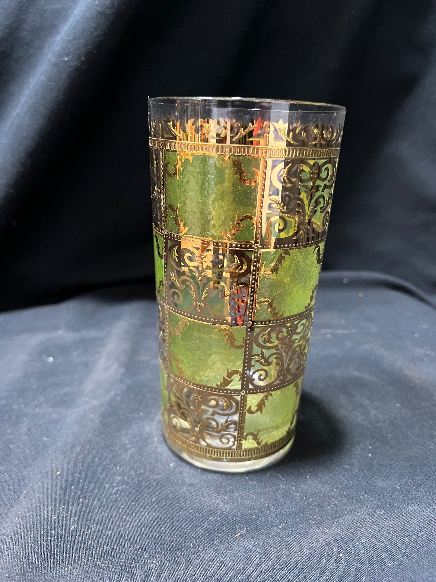 Green and Gold Culver Prado Highball Drinking Glasses Set of 4