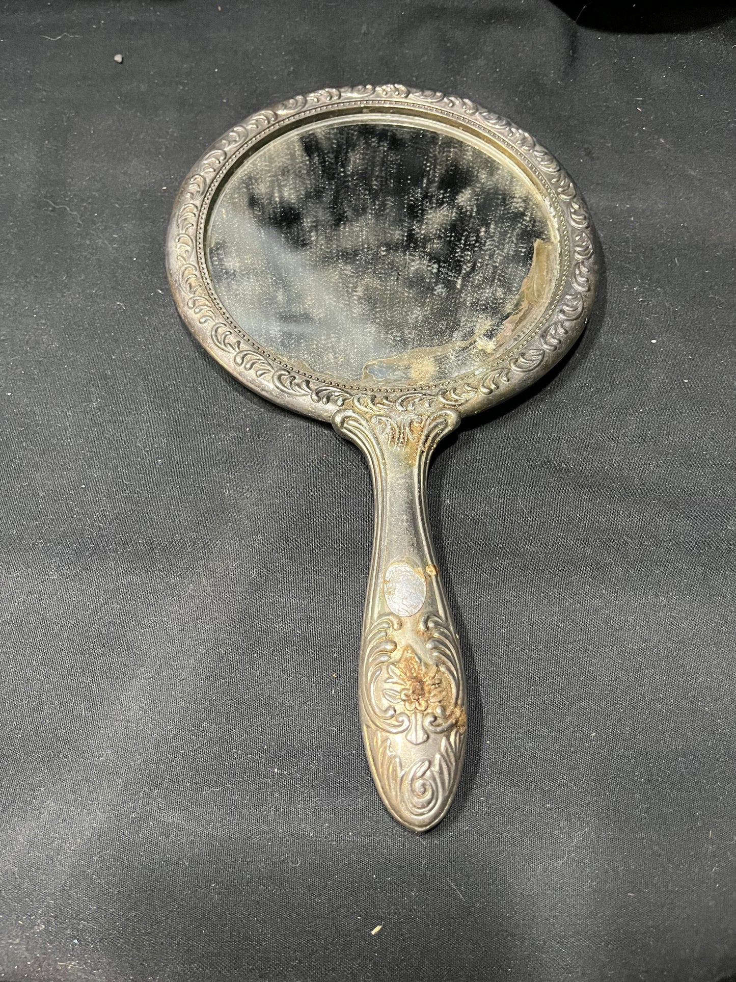 Antique Victorian Hand Mirror, Vanity Mirror, Silver