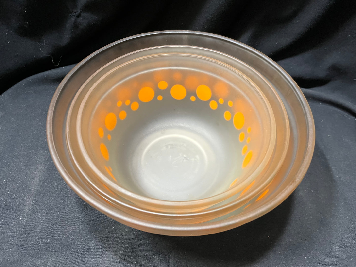 Anchor Hawking Orange Polka Dot Bowls, Satin Frosted Glass, Set of 3