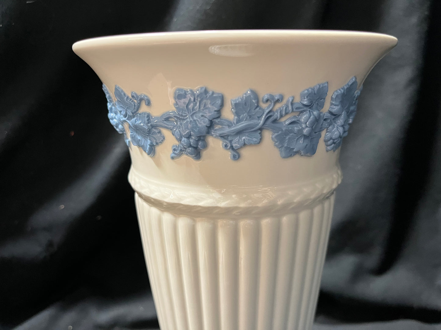 Wedgwood Queensware Trumpet Vase White with Blue Garland