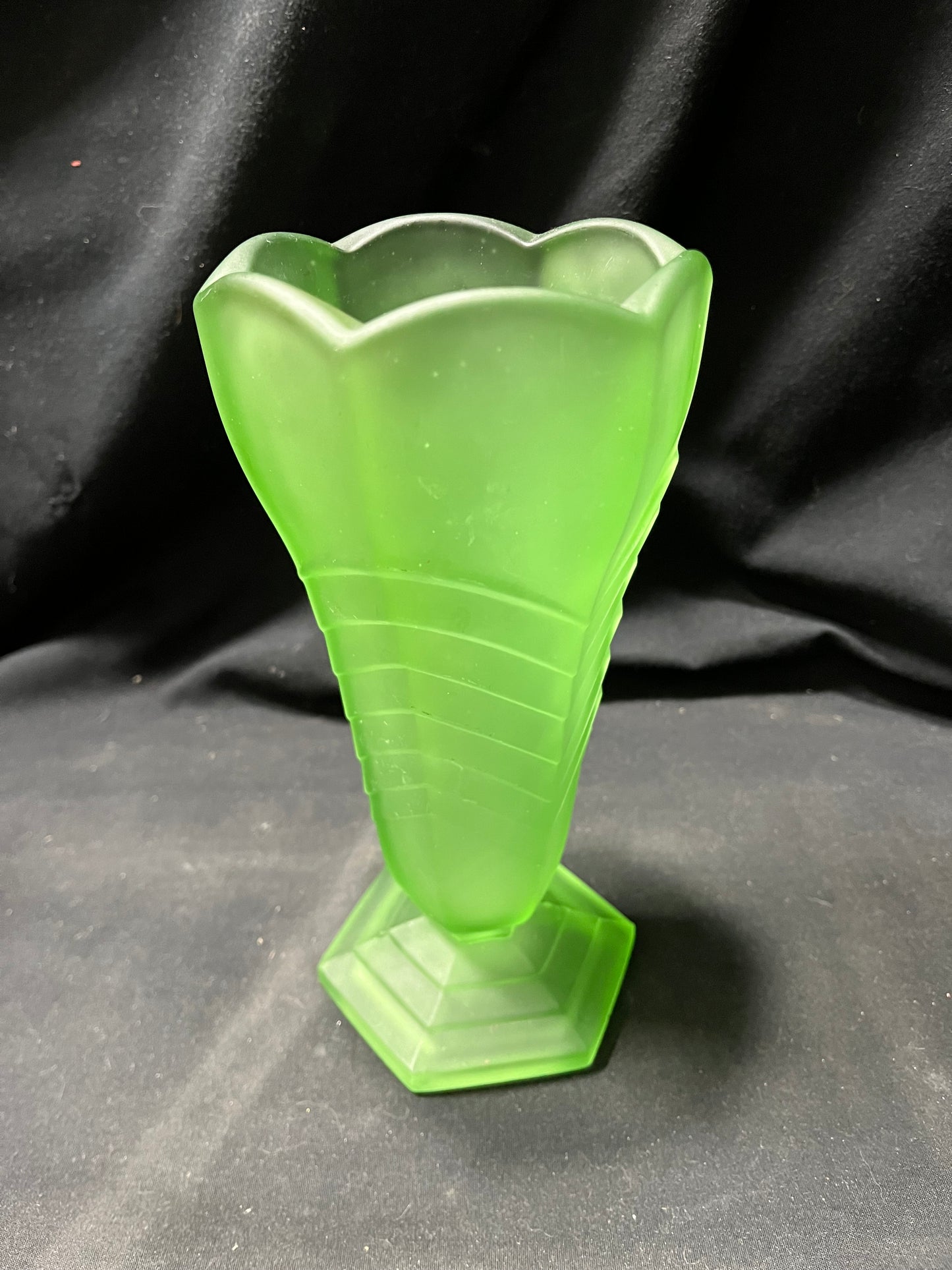 Mid-Century Art Deco Chevron Uranium Glass Vase