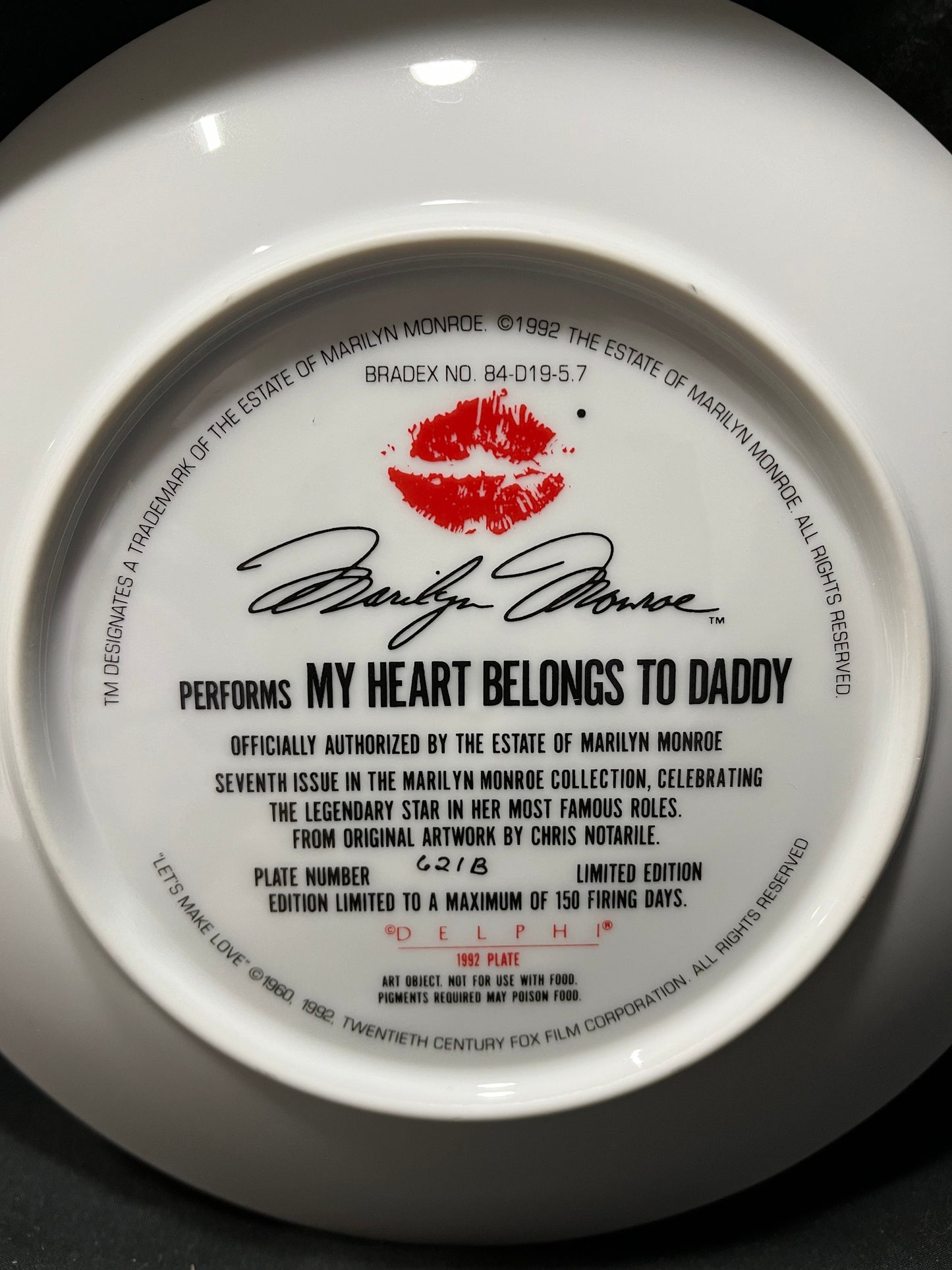 Marilyn Munroe 1992 Delphi Plate "My Heart Belongs To Daddy" for Bradford Exchange