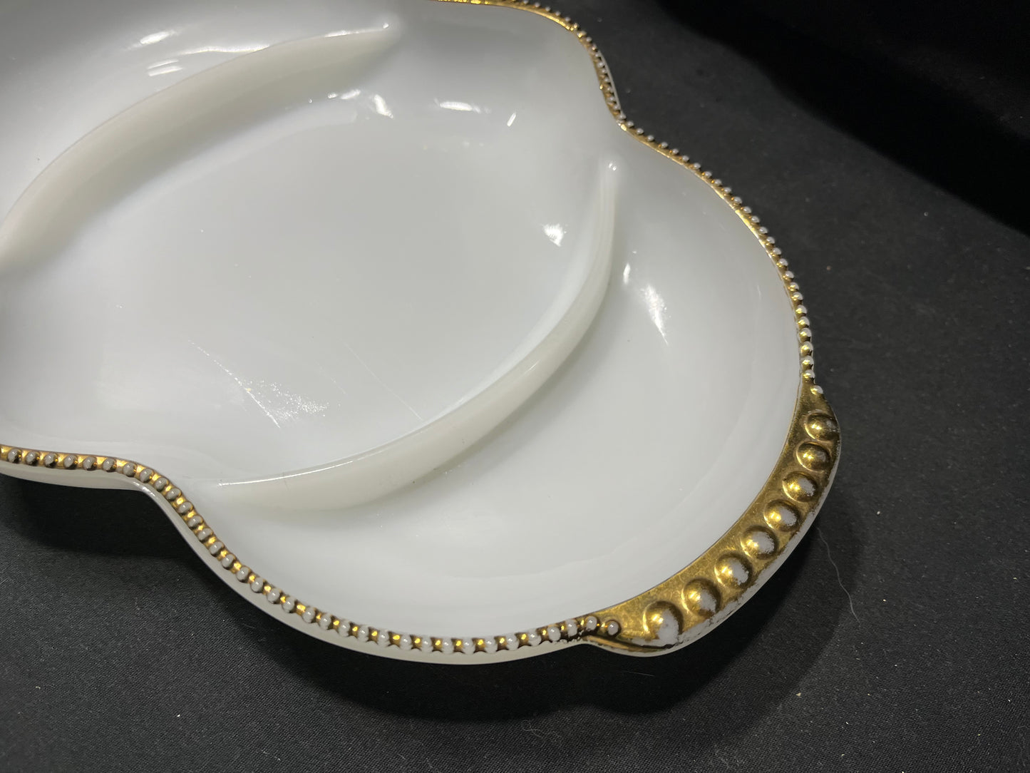 Fire King Milk Glass Divided Server with Gold Trim
